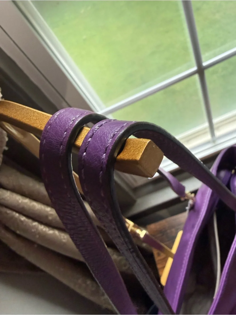 Michael Kors Purple Leather Tote Bag with Pink Scarf Accent - Picture 4 of 9